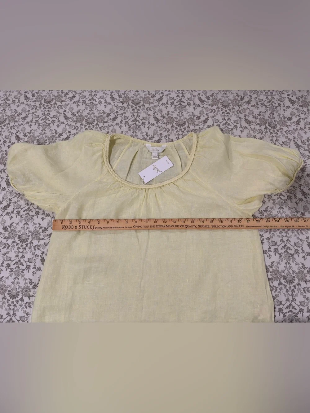 Lilly Pulitzer Pale Yellow Linen Puff-Sleeve Scoop Neck Top